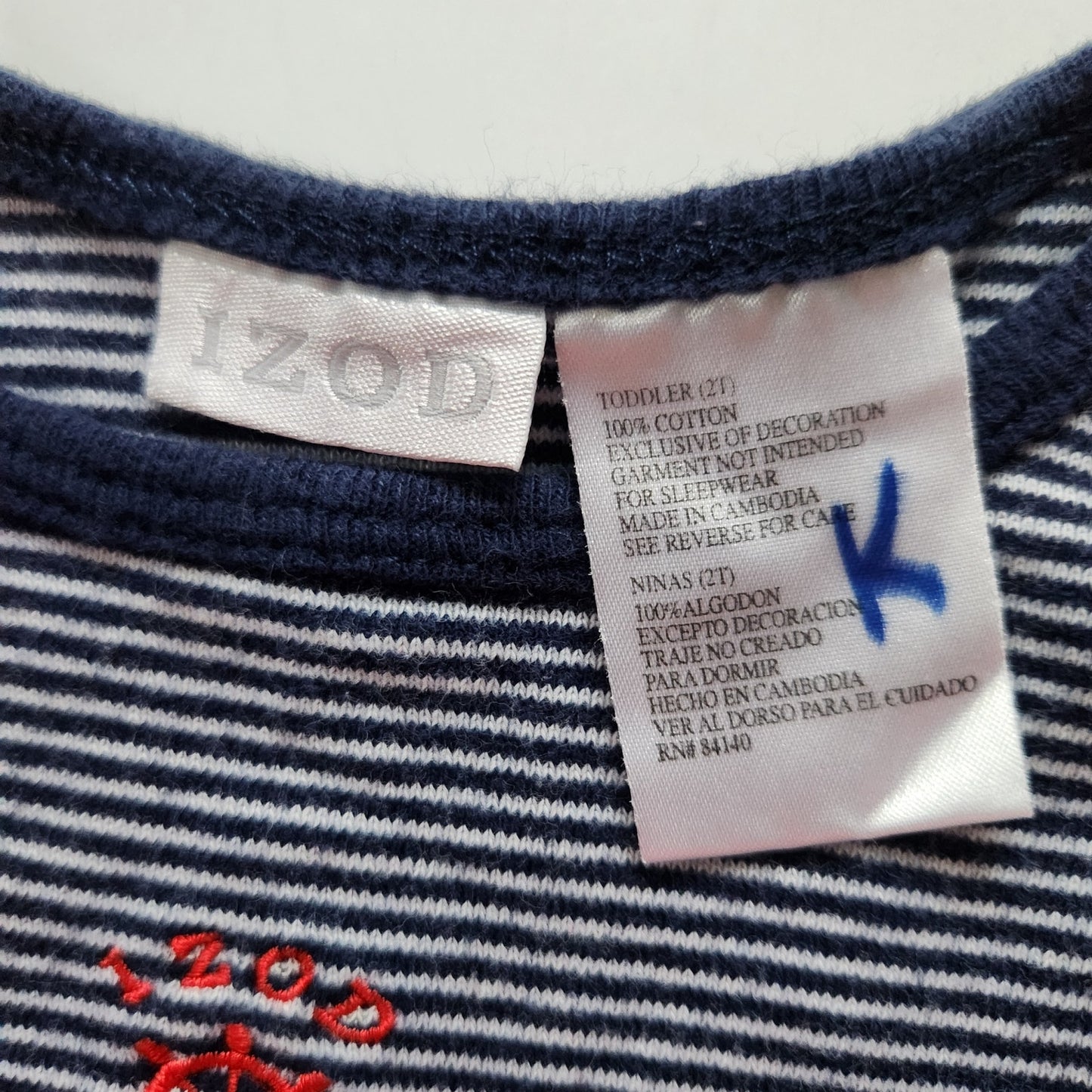 Izod Navy Blue & White Striped Drop Waist Short Sleeve Cotton Dress Size 2T