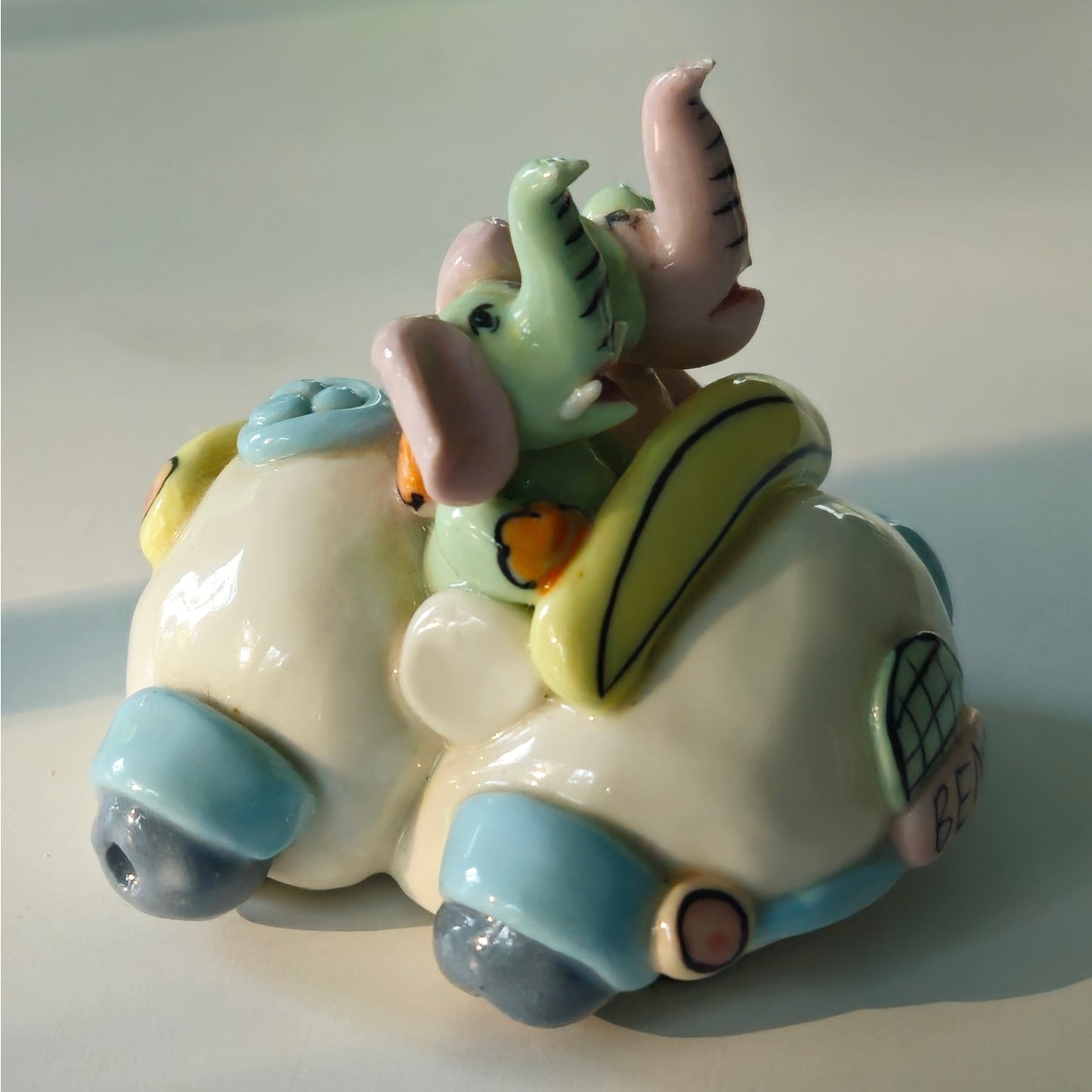 Vintage Ceramic Elephant Car Figurine