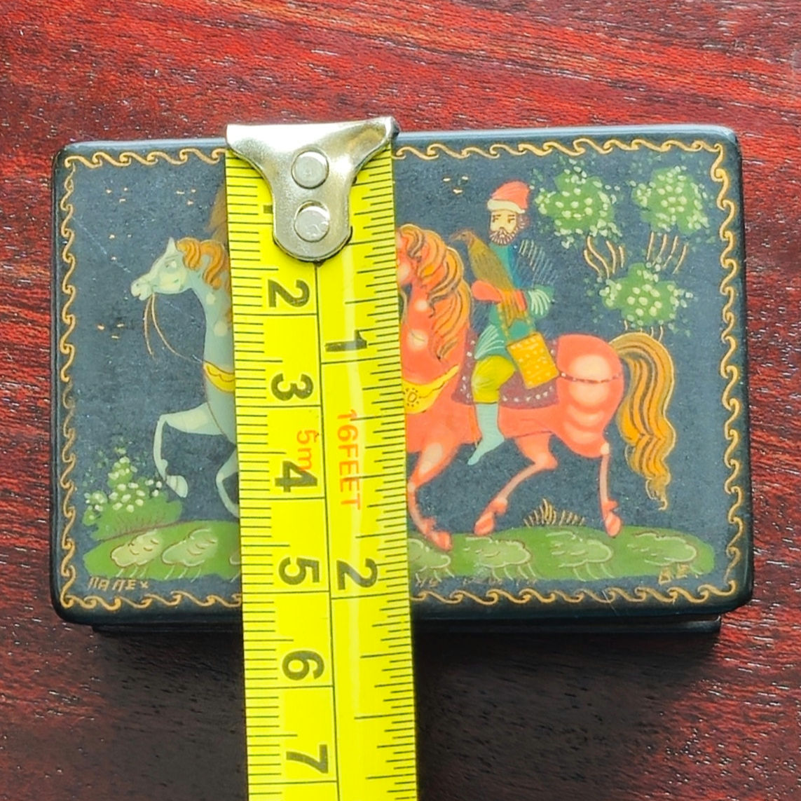 Vintage Russian Signed Palekh Lacquer Box Hand Painted Folk Scene