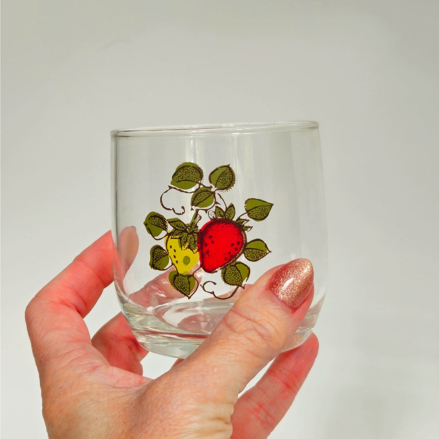 Vintage 1970s Mid Century Strawberry Fields Juice or Rocks Glasses - Pair
