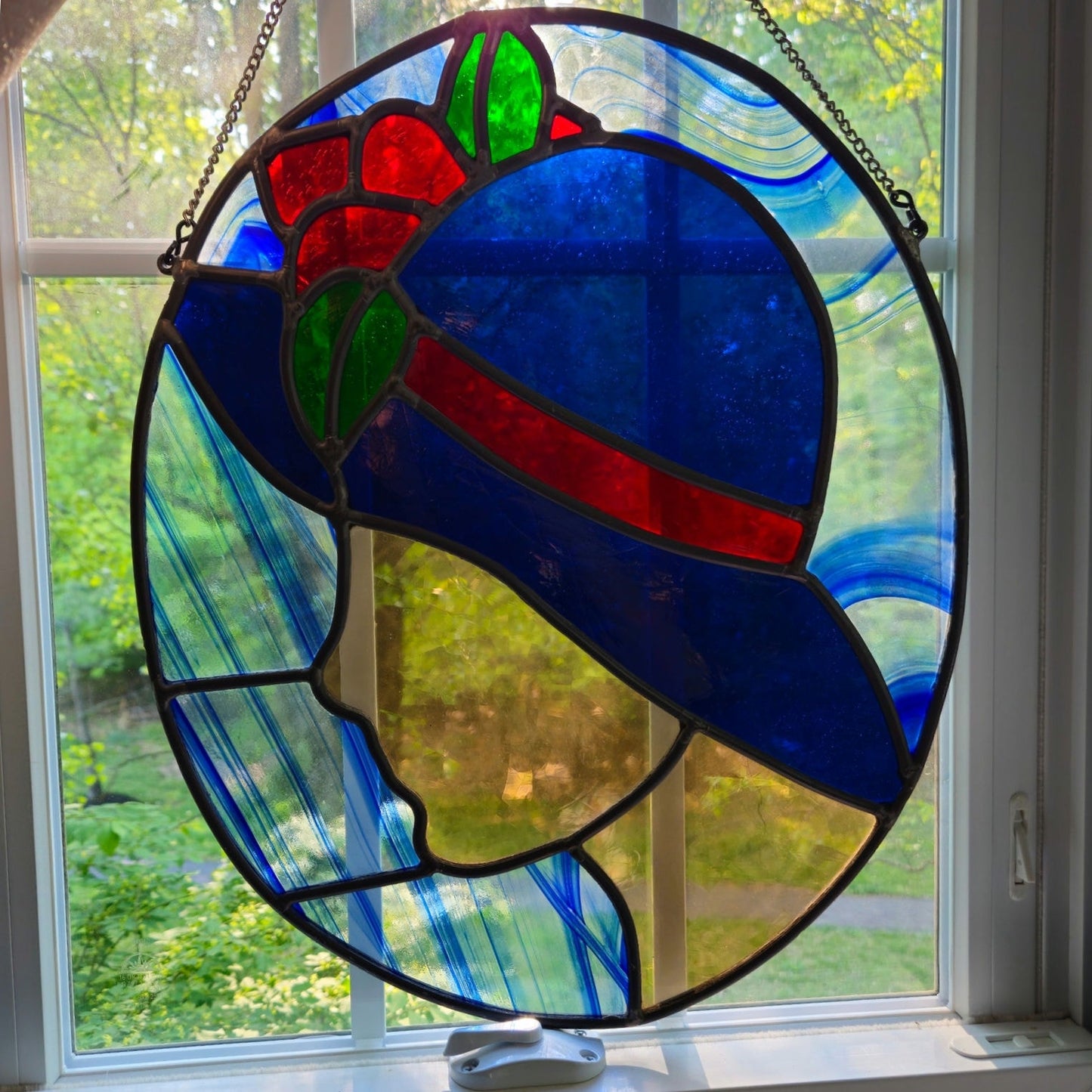 Vintage Art Deco Style Stained Glass Lady Window Hanging