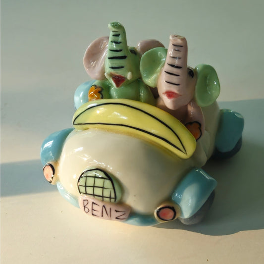 Vintage Ceramic Elephant Car Figurine