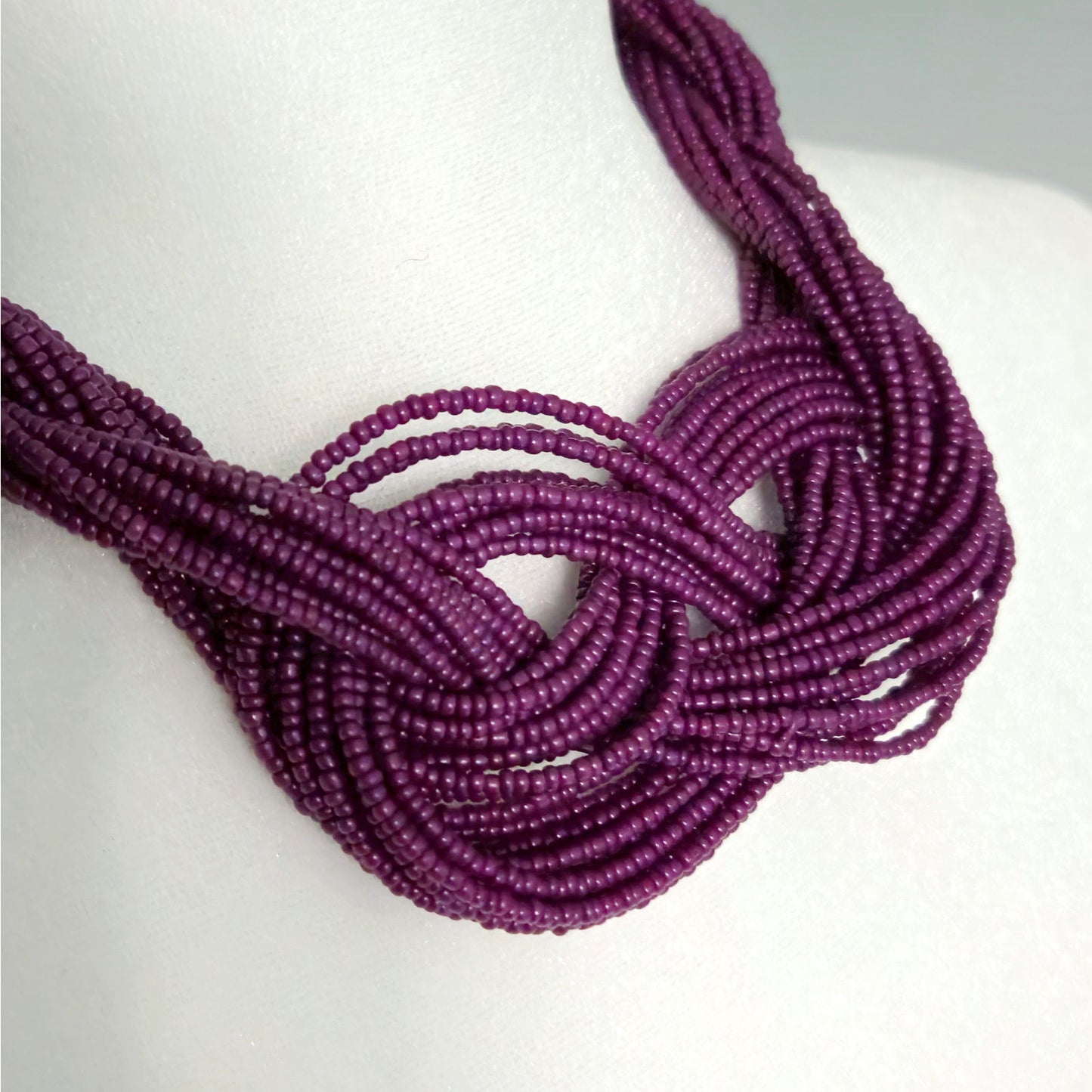Vintage Y2K Multi-Strand Seed Bead Statement Necklace | Plum Purple Braided Knot