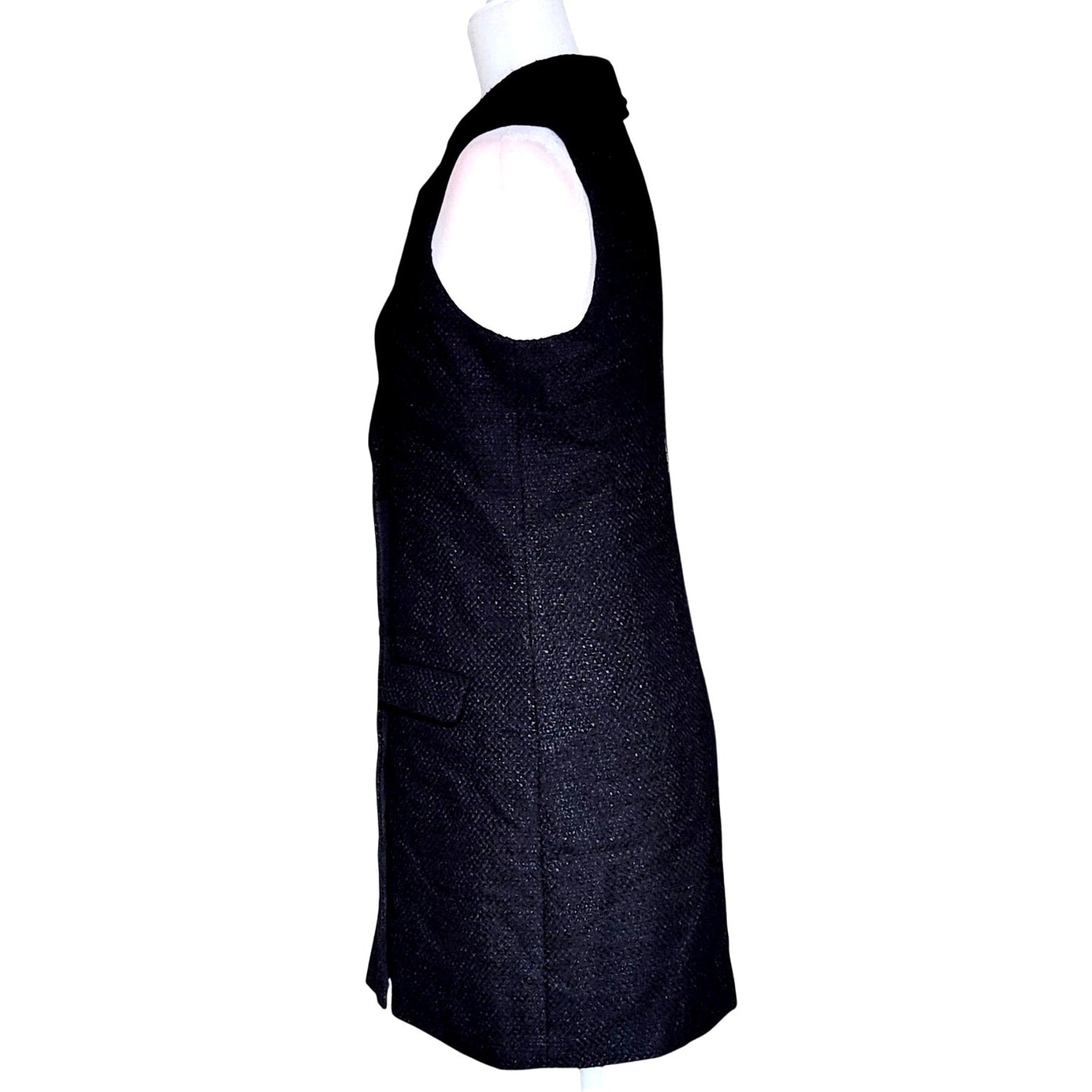 Black Boucle Tweed Sleeveless Double-Breasted Blazer Dress | Women's S