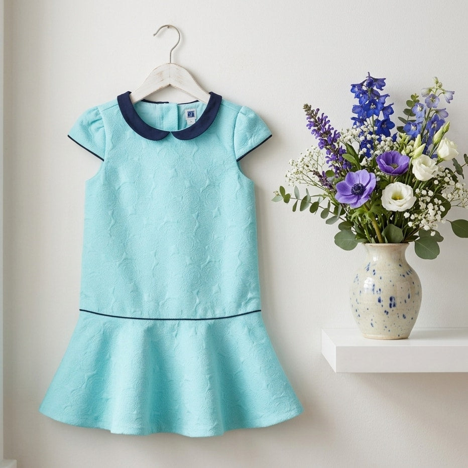 Janie and Jack Floral Jacquard Dress Autumn Aqua Size 4