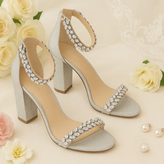 Jewel by Badgley Mischka Women’s Mayra Ankle Strap Evening Shoes – Silver – Size 9.5