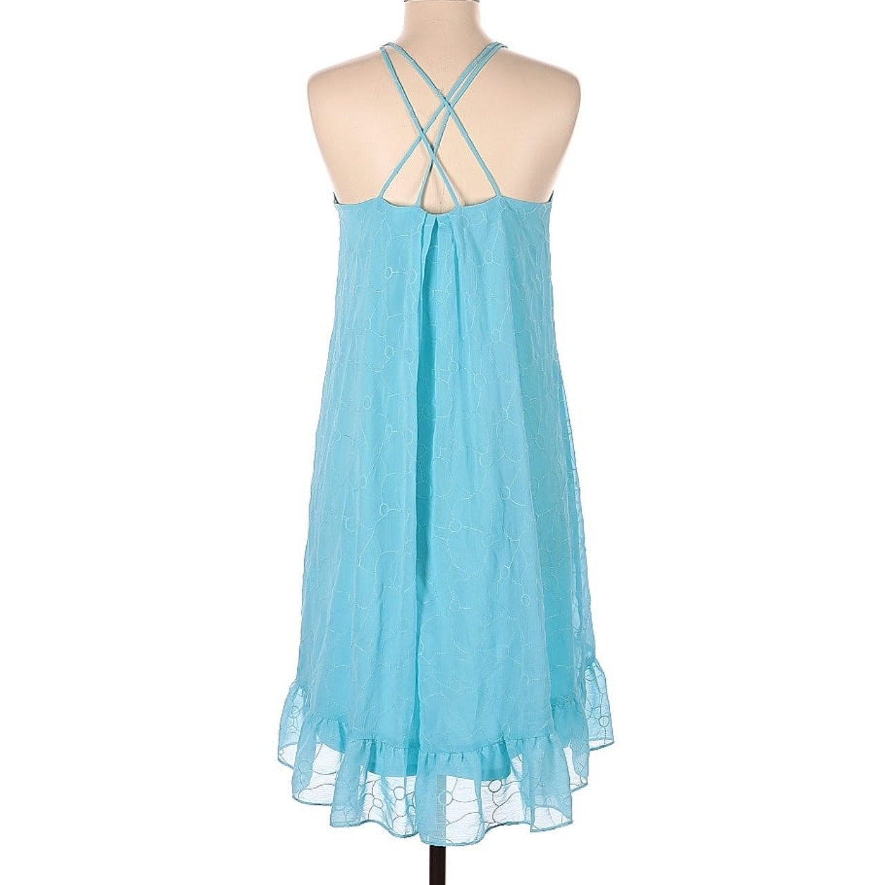 Lauren Ralph Lauren Turquoise Eyelet Embroidered Hi-Lo Halter Dress | Women's Size 8P | Ruffle Hem