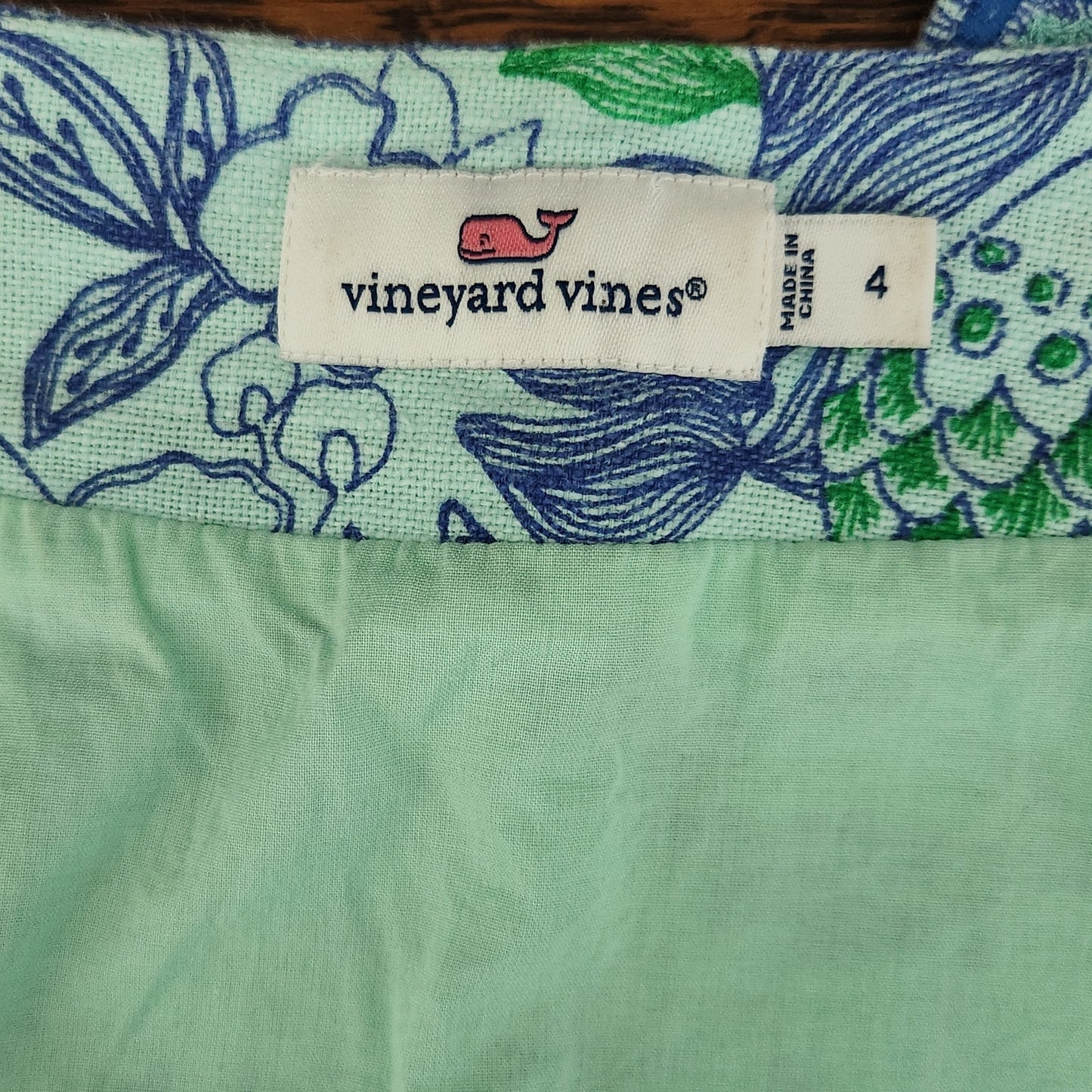 Vineyard Vines Linen Cordia Floral Embroidered Tunic Dress Wintermint Women's Size 4