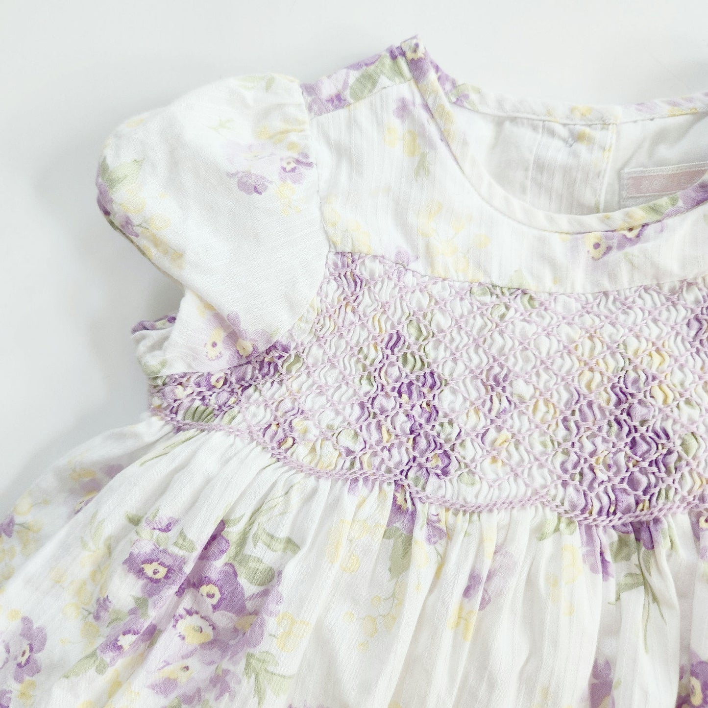 Janie and Jack Layette Hand-Smocked Stripe Dobby Floral Dress Purple Pansy Size 3-6 Months