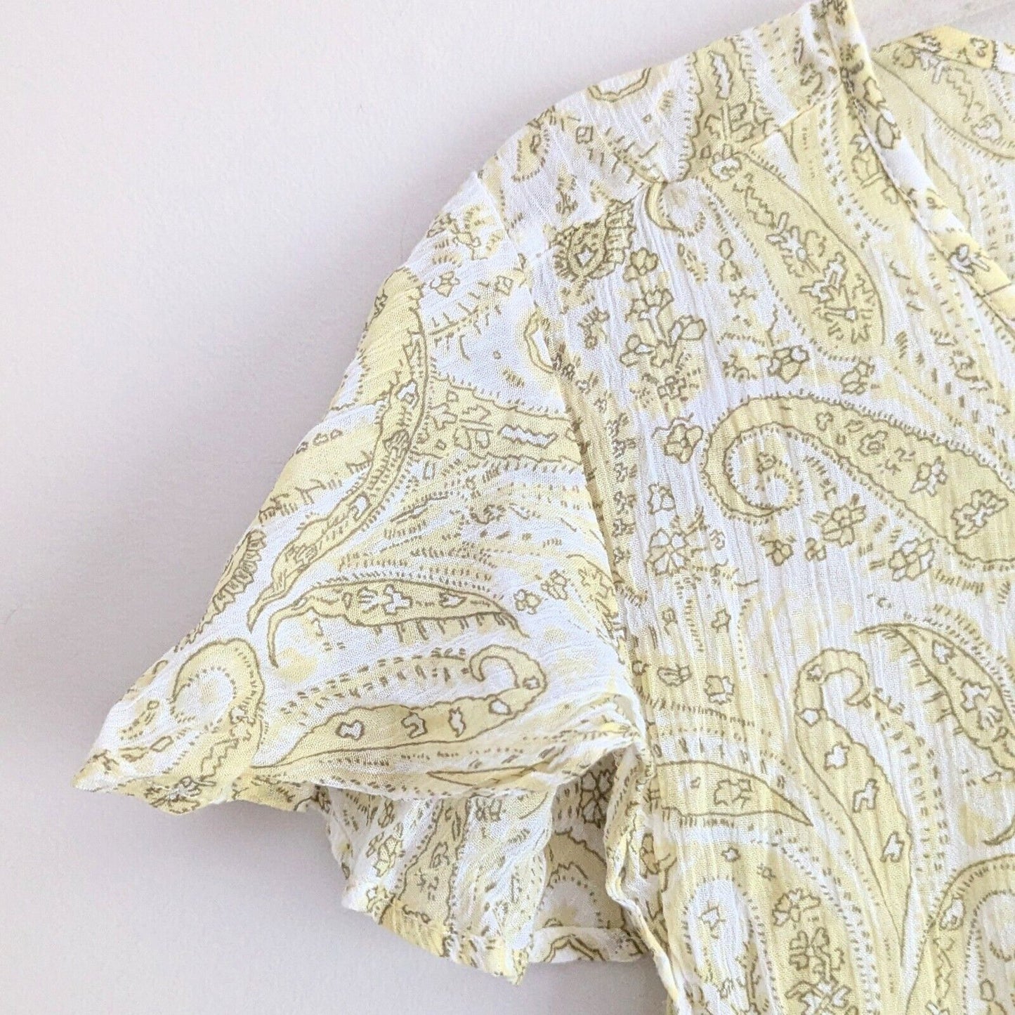 Lucky Brand Yellow Paisley Boho Midi Dress | Women's Size L | Short Flutter Sleeves Lightweight Summer