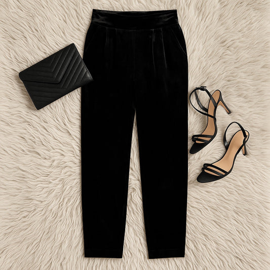 🖤 Ramy Brook Clarke Black Velvet Pants – High Waisted – Viscose Silk Blend – Women's Medium