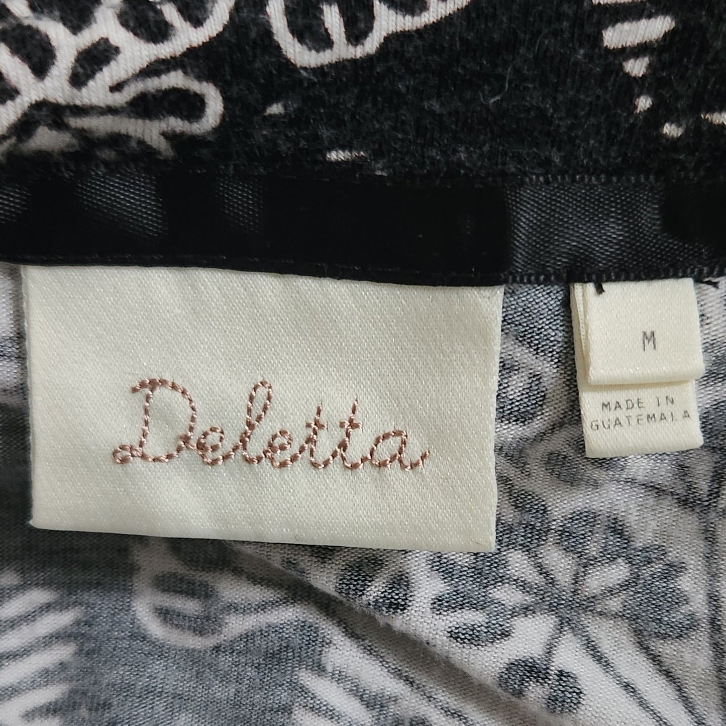 Anthropologie Deletta Lorine Faux Wrap Top | Black White Floral Chevron | Women's M