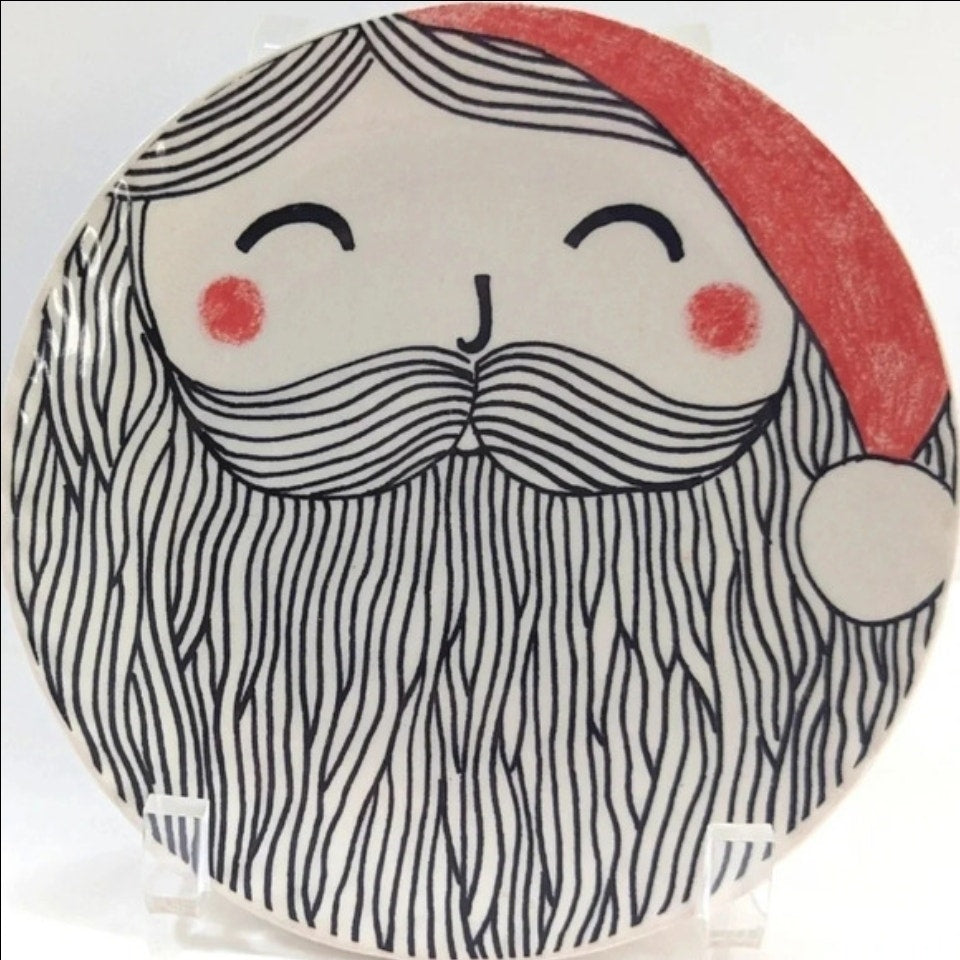 Anthropologie Santa Canape Plate by Kristina Saywell | Krafty K Design | Whimsical Home Holiday Dish | 7” Stoneware