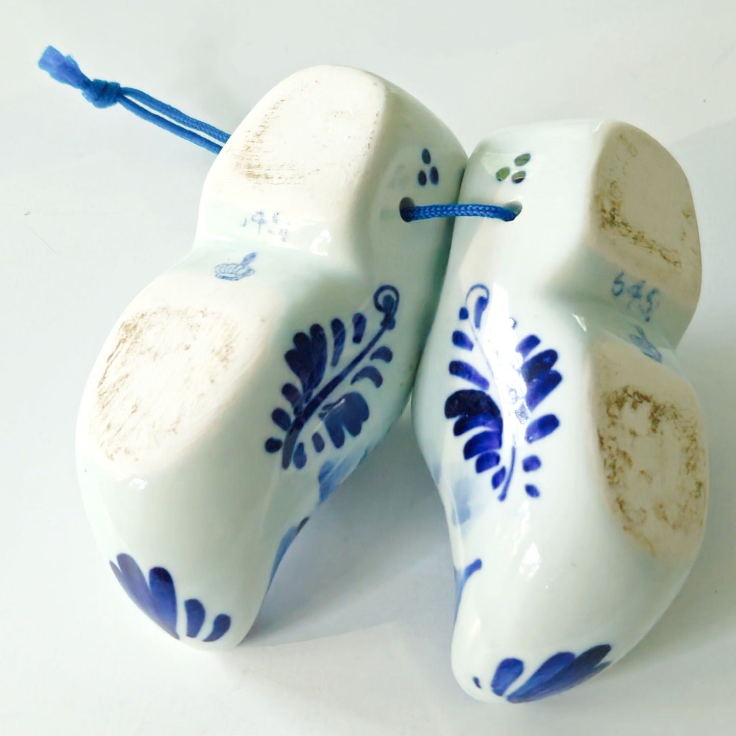 Vintage Mid Century Delft Blue Ceramic Dutch Clog Ornaments Set | Set of 3
