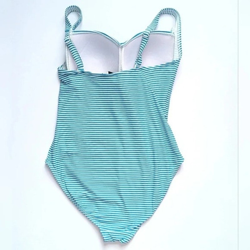 NipTuck Swim Torino Stripe Joanne One Piece Swimsuit Size 8 Green Teal White Stripe Tummy Control