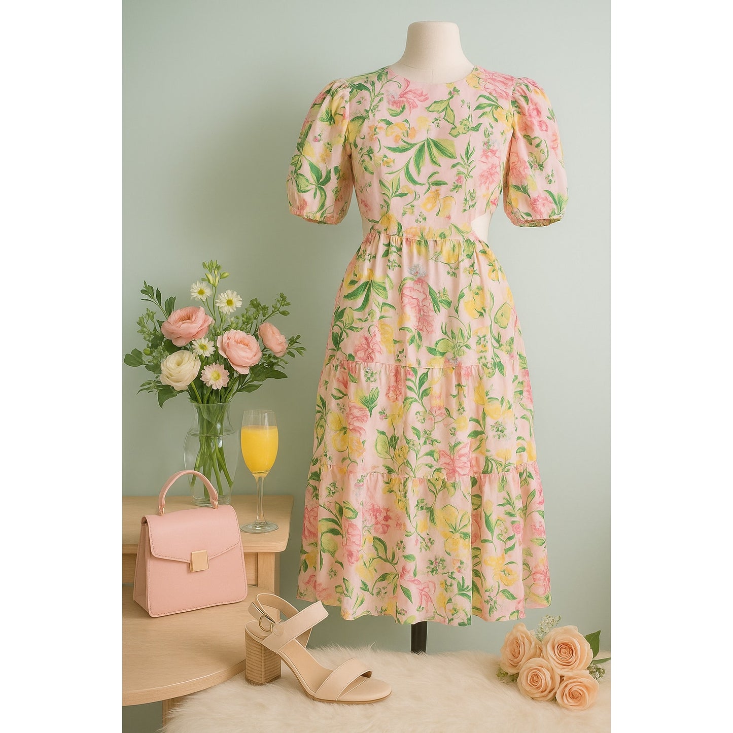 Lilly Pulitzer Women's Lyssa Floral Cotton Midi Dress Multi Via Amore Spritzer Size 8