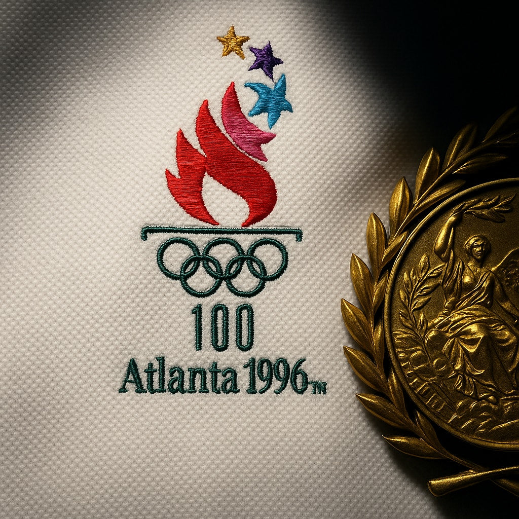 Vintage 1996 Atlanta Olympics White Teal Polo Shirt | Size XL | Hanes USA Official