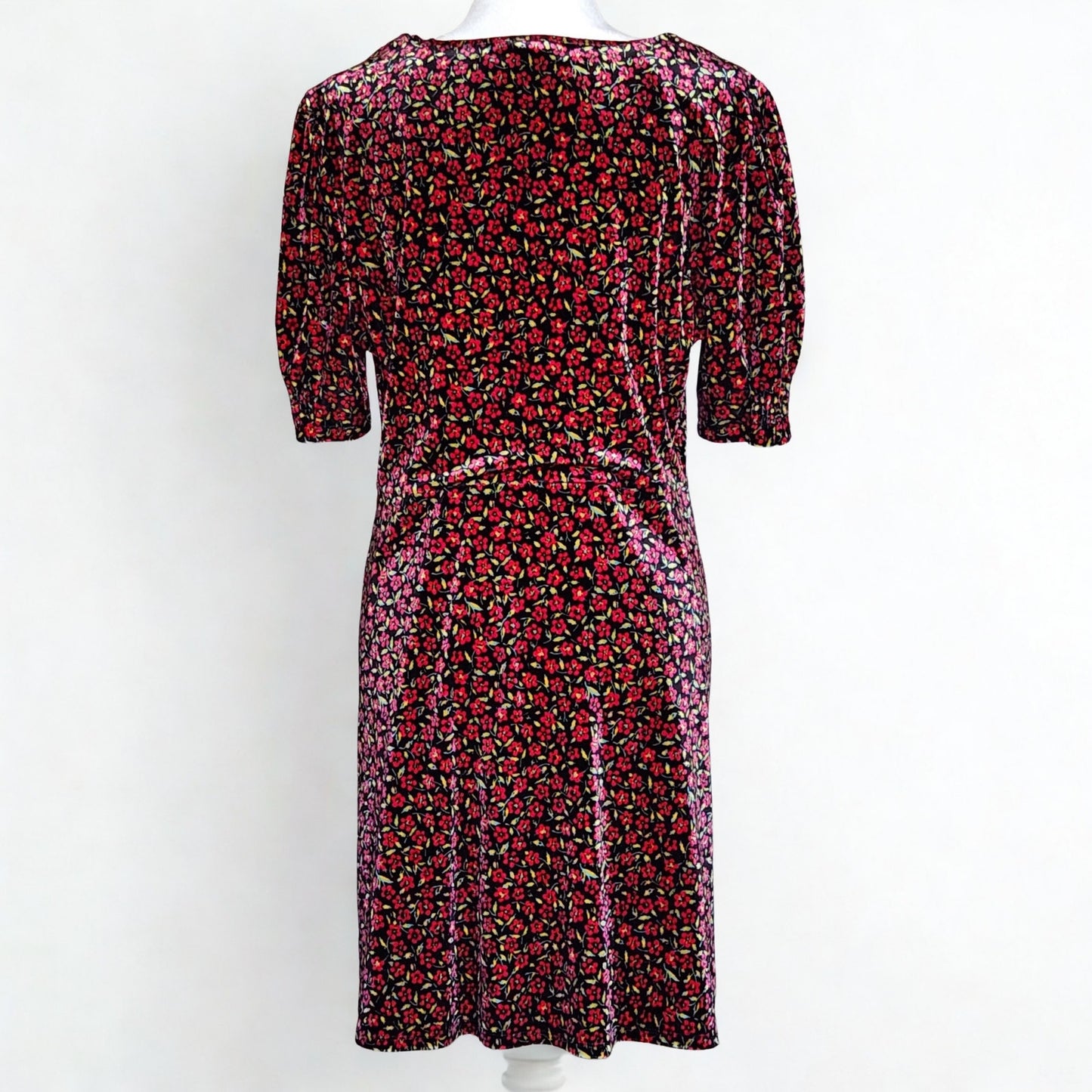 ✨ TOPSHOP “Bizzy Lizzy” Red Velvet Floral Puff Sleeve Tea Dress | Size 12 ✨