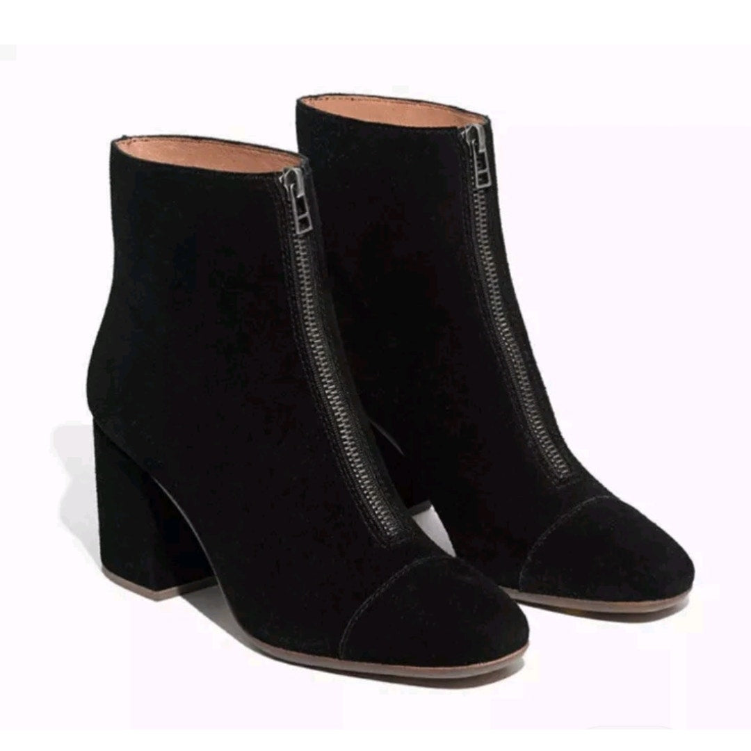 The Amalia Zip Ankle Boot in Suede True Black – Women's 10