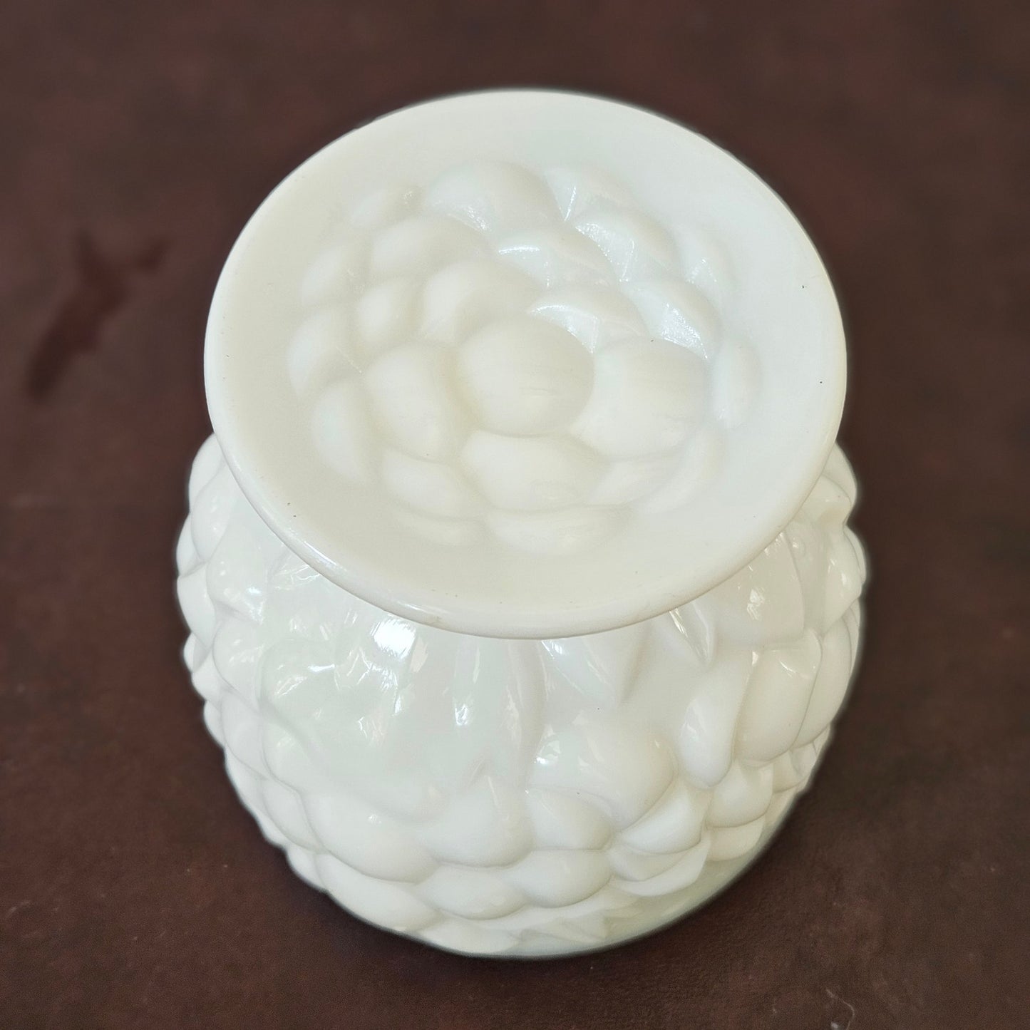 Vintage Milk Glass Pedestal Compote – Grape Pattern 5” Bowl