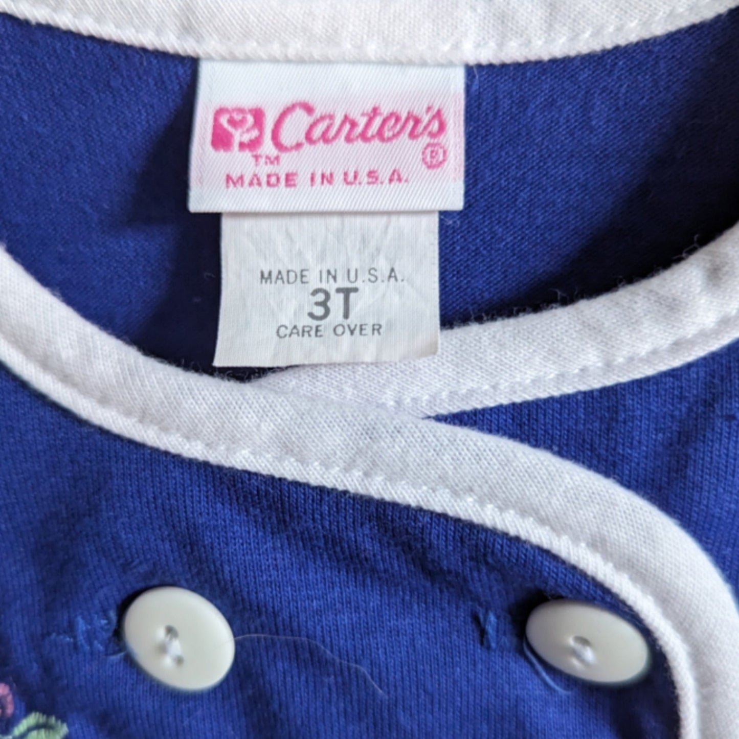 Vintage Carter's Toddler Girls Blue Rose Bouquet Cardigan – White Trim Buttons – Size 3T – 1980s Classic - Made in USA