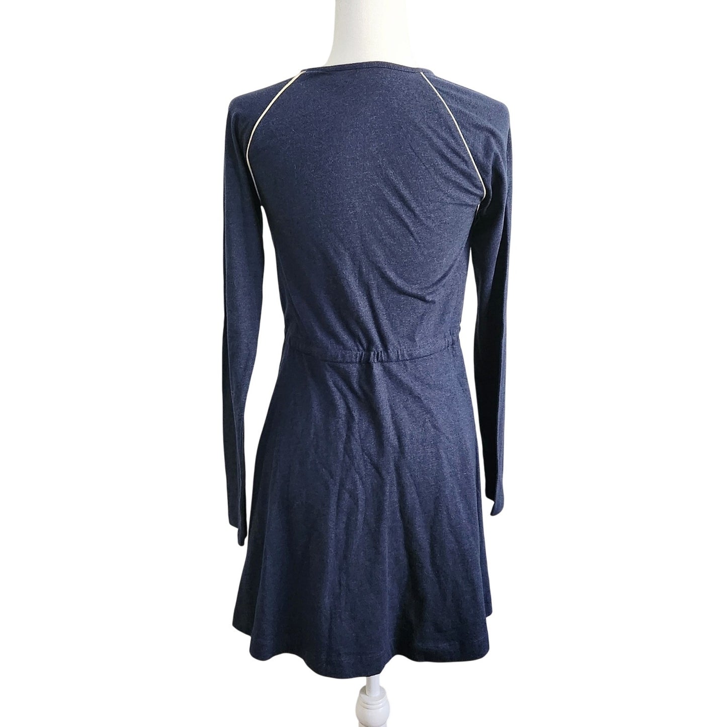 Girls Blue Long Sleeve Drawstring Waist Gold Trim Skater Dress | Size 13-14Y