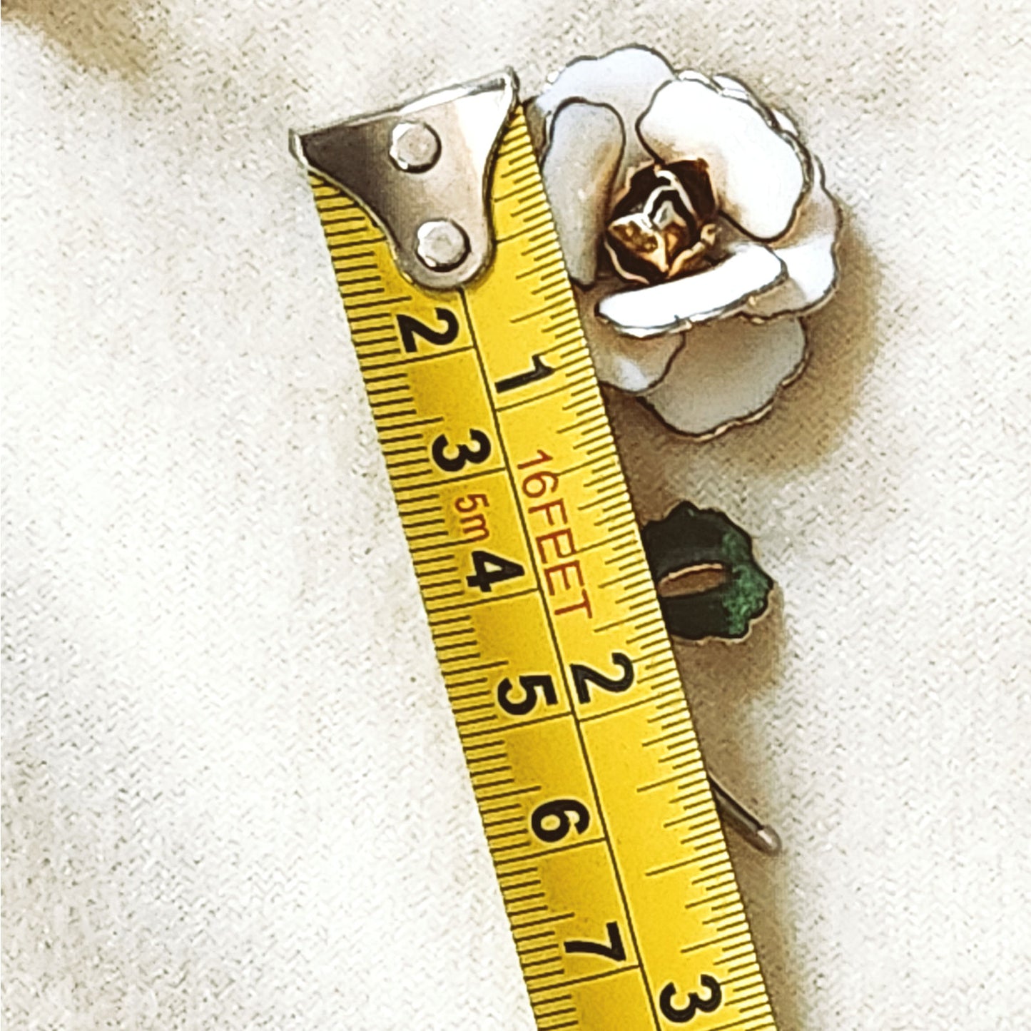 Mid-Century White Enamel Gardenia Flower Brooch & Clip-On Earrings Set
