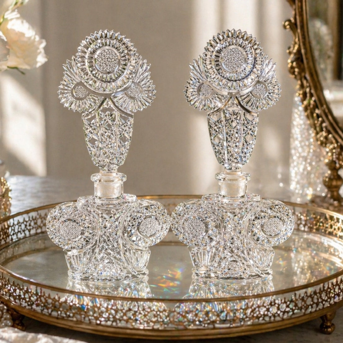 Vintage Czech Cut Crystal Winged Vanity Bottle