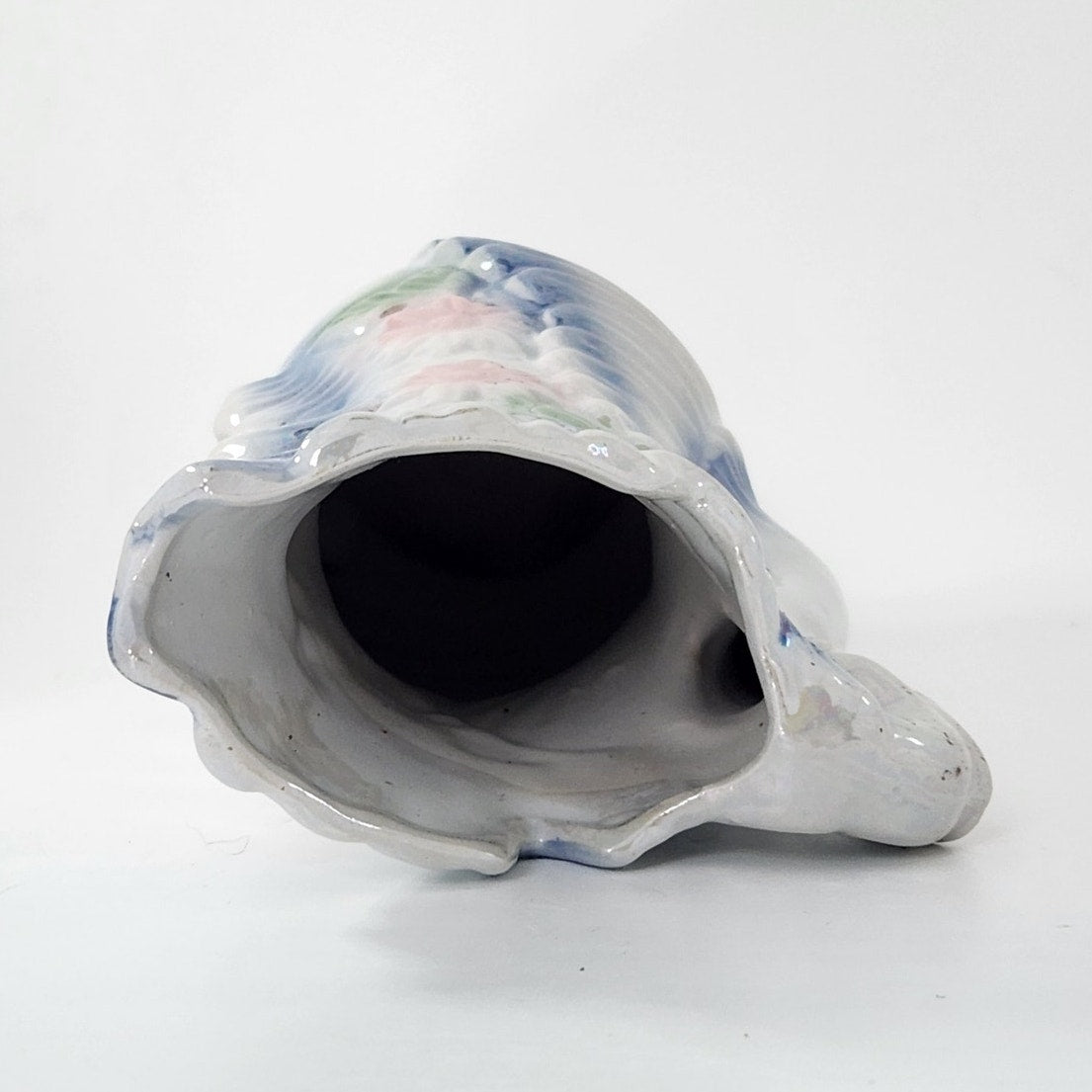 Vintage MCM Swan Vase – Iridescent Ceramic Swan Planter with Pastel Flowers