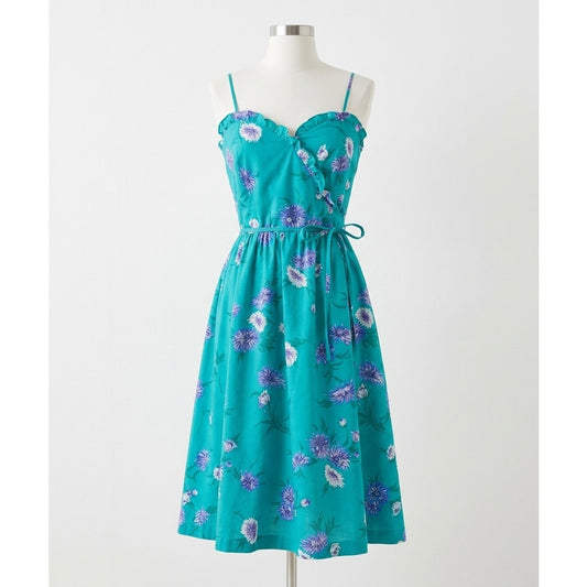1970s Malia of Honolulu Teal Floral Sundress | Women's 6-8