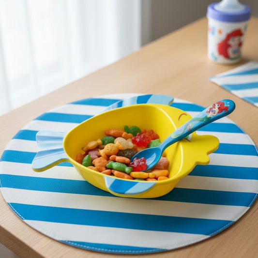 Vintage Disney Flounder Bowl - 2000s Y2K Little Mermaid Plastic Kids Dish - Blue & Yellow Cartoon Fish Bowl