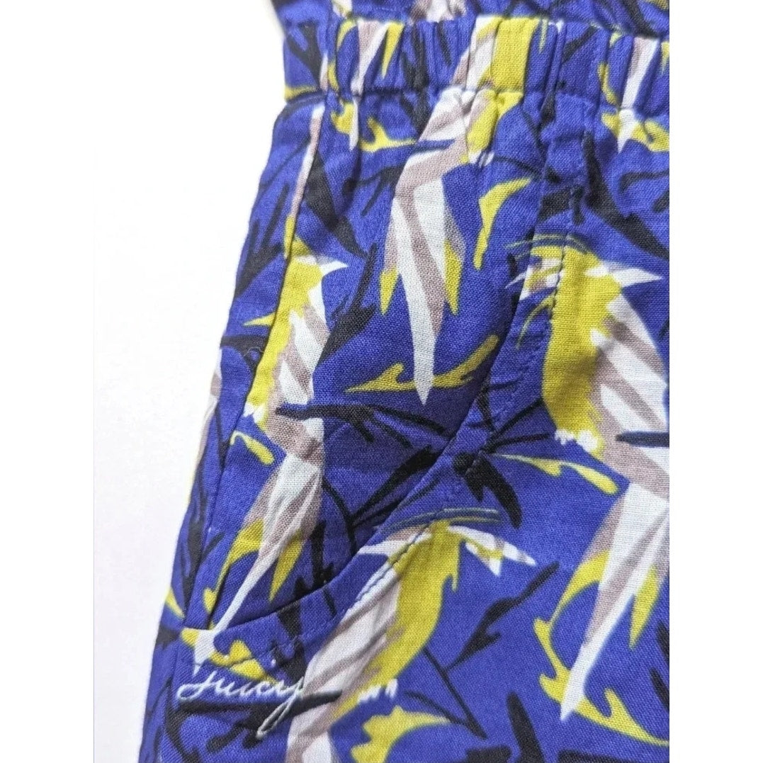 Juicy Couture Girls 12 Romper Cobalt Glow Tropical Print Smocked Bodice NWT