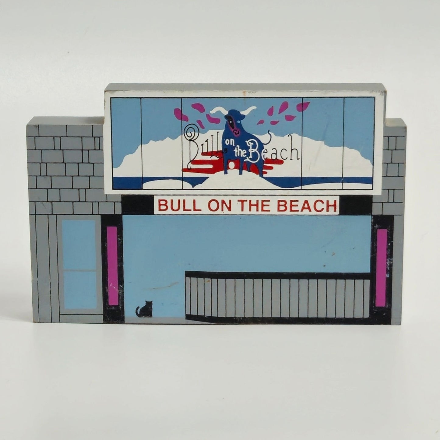 Vintage "Bull on the Beach" Cat’s Meow Village Wooden Shelf Sitter | 1994 Signed