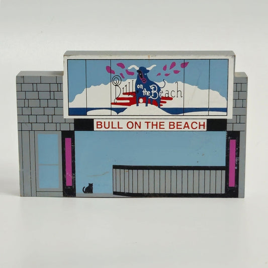 Vintage "Bull on the Beach" Cat’s Meow Village Wooden Shelf Sitter | 1994 Signed