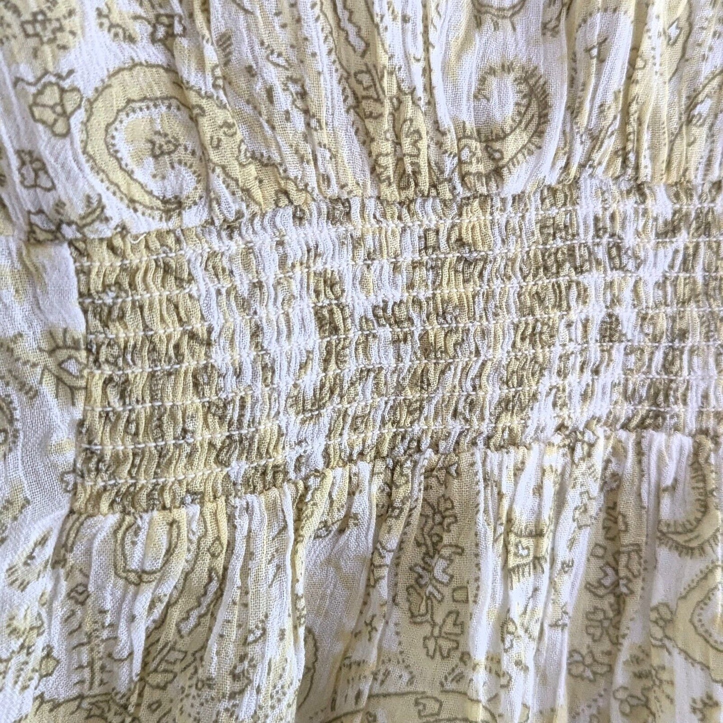 Lucky Brand Yellow Paisley Boho Midi Dress | Women's Size L | Short Flutter Sleeves Lightweight Summer