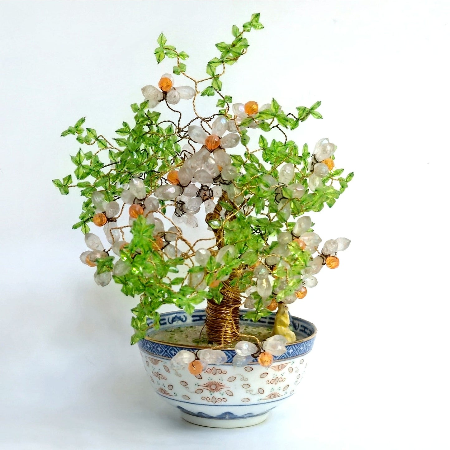 Vintage Chinese Gemstone Bonsai Tree in Porcelain Bowl