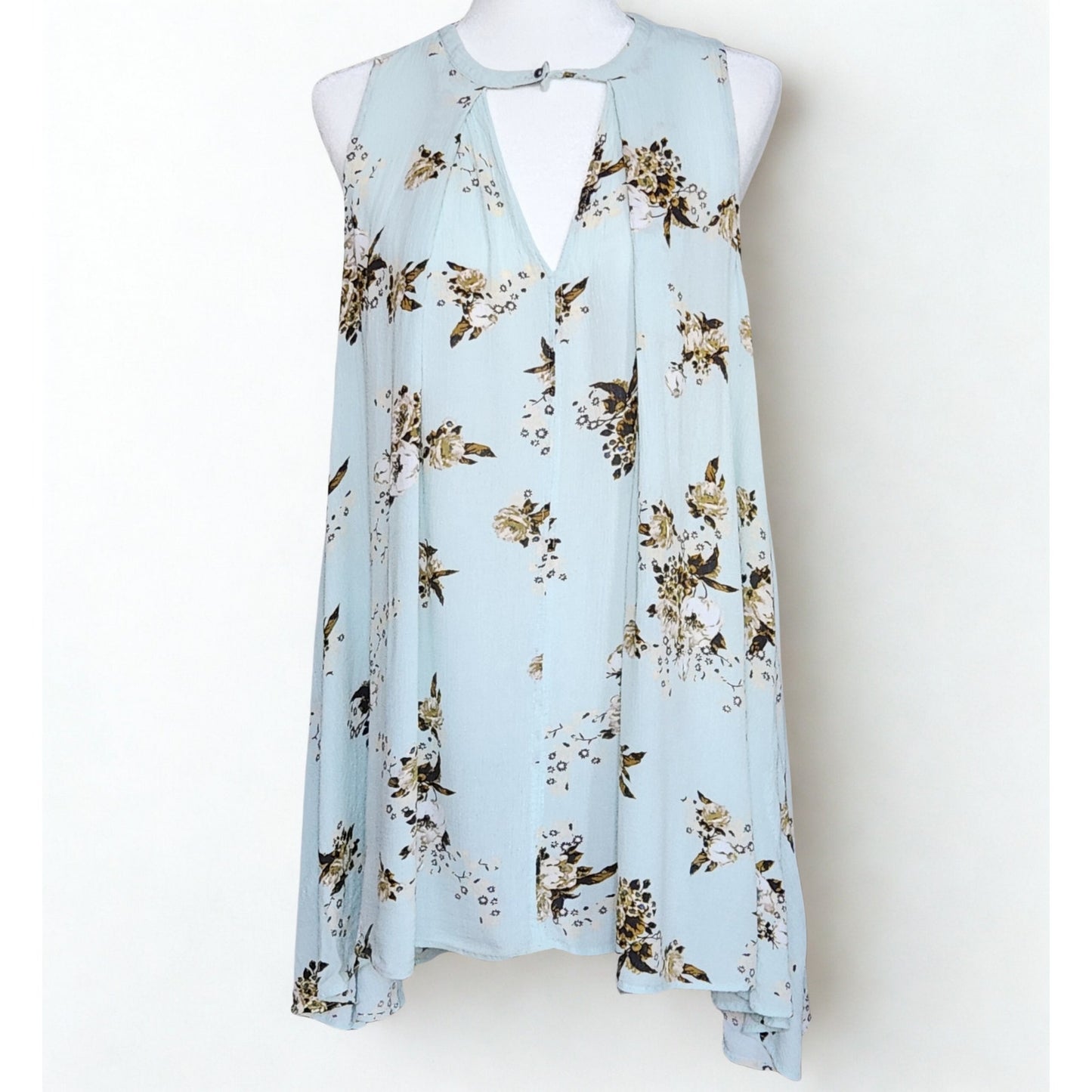 Free People Faded Floral Tunic Dress Women’s Small Mint Brown Sleeveless Swing Crinkle Boho