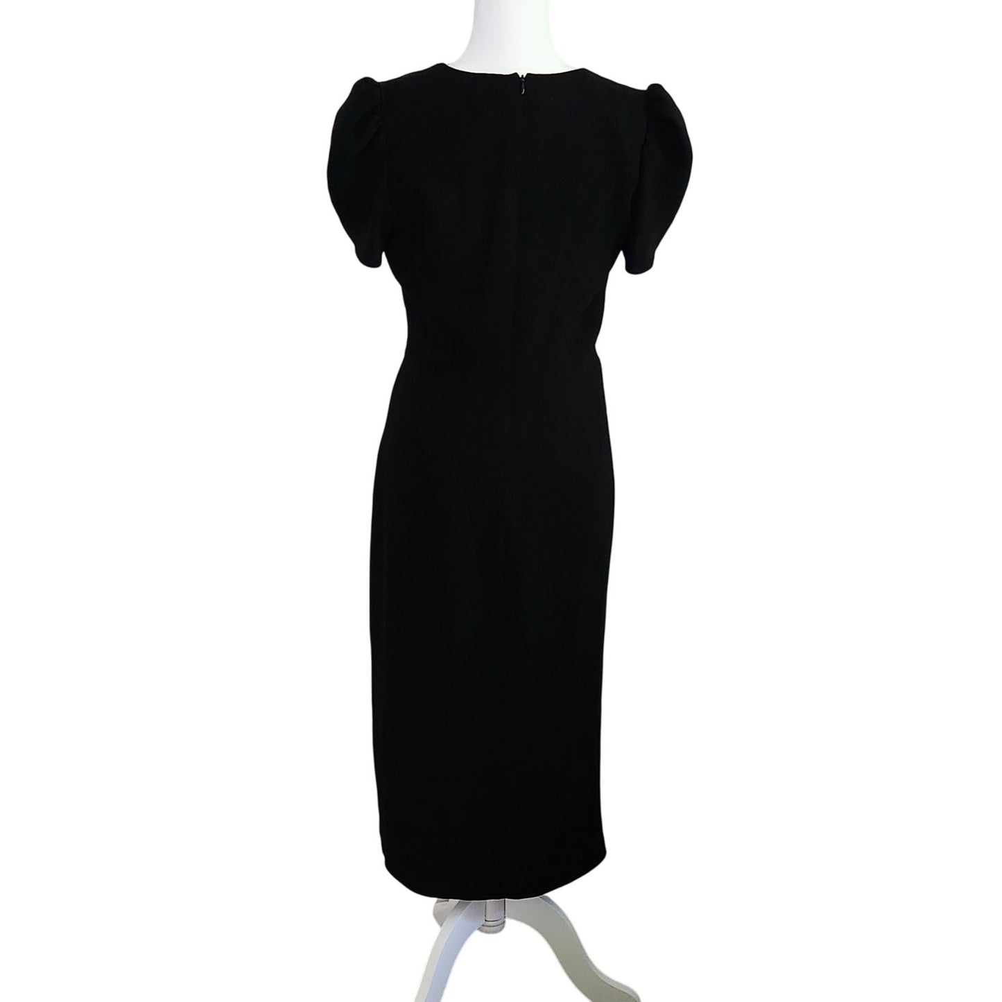 Shoshanna Women's Caldwell Puff Sleeve Faux Wrap Midi Dress – Jet Black – Size 8