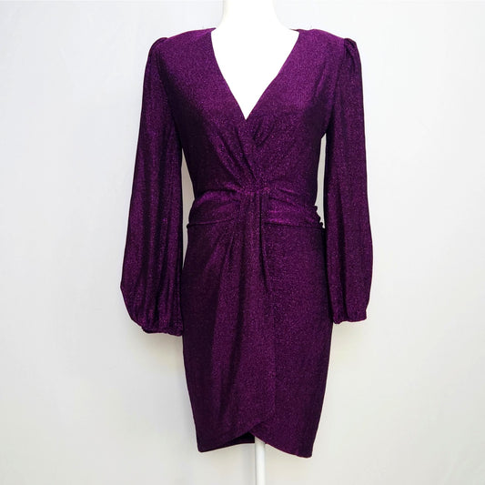 Saylor Holliday Purple Metallic Faux Wrap Mini Dress | Women's M