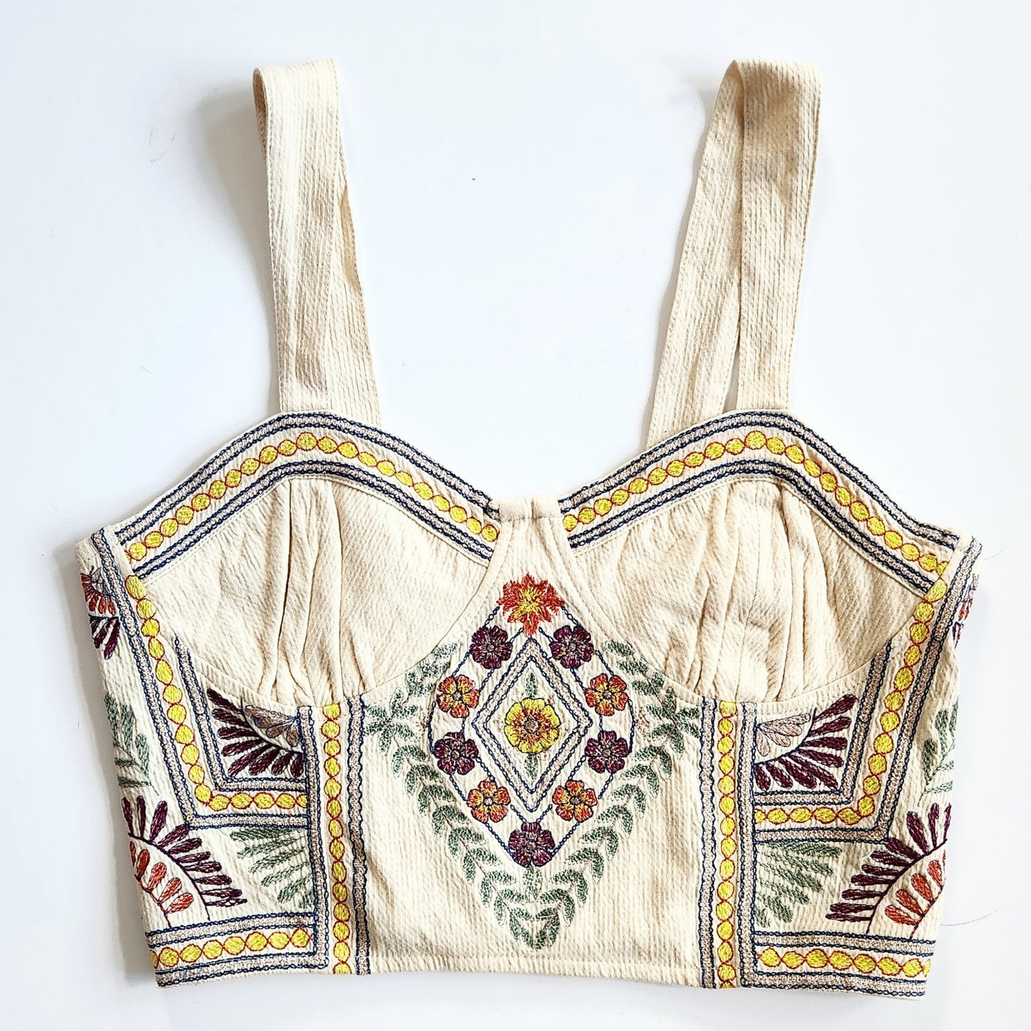 Free People Datura Corset Sleeveless Crop Top Boho Metallic Embroidery Size S