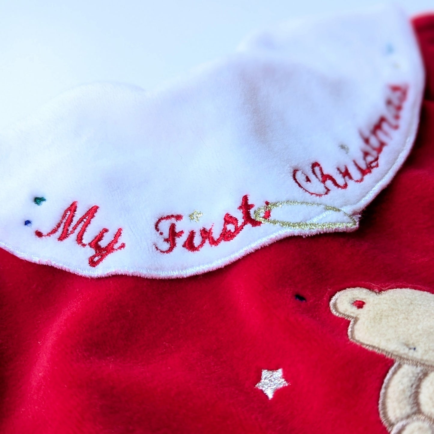 🎄 Vintage Little Me 1990s Red Velour "My First Christmas" Baby Footie – Size 6 Months