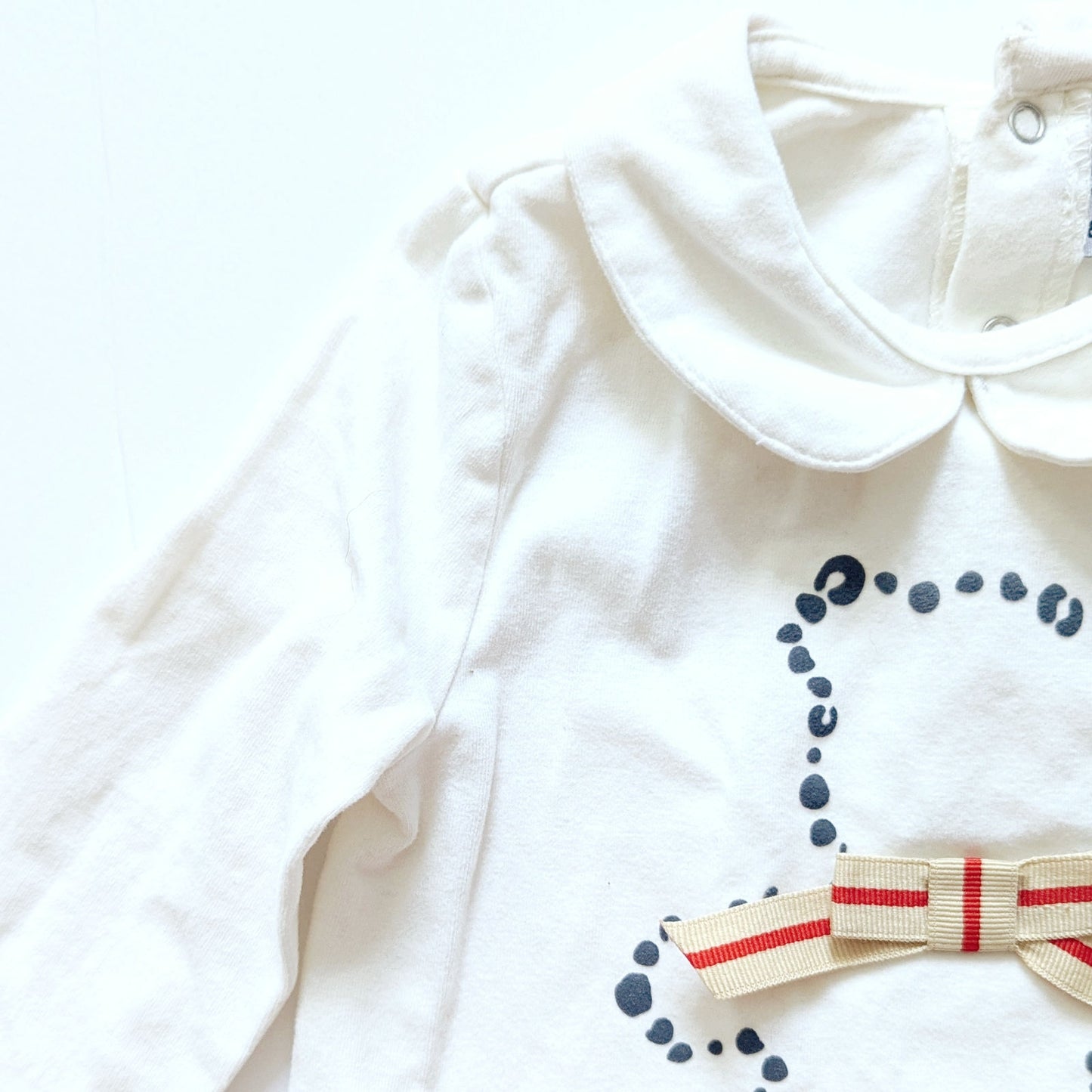 Original Marines Collared Teddy Bear Dress – White Long Sleeve Top with Gray Plaid Skirt, Cotton Blend | Baby Girl 6-9 Months