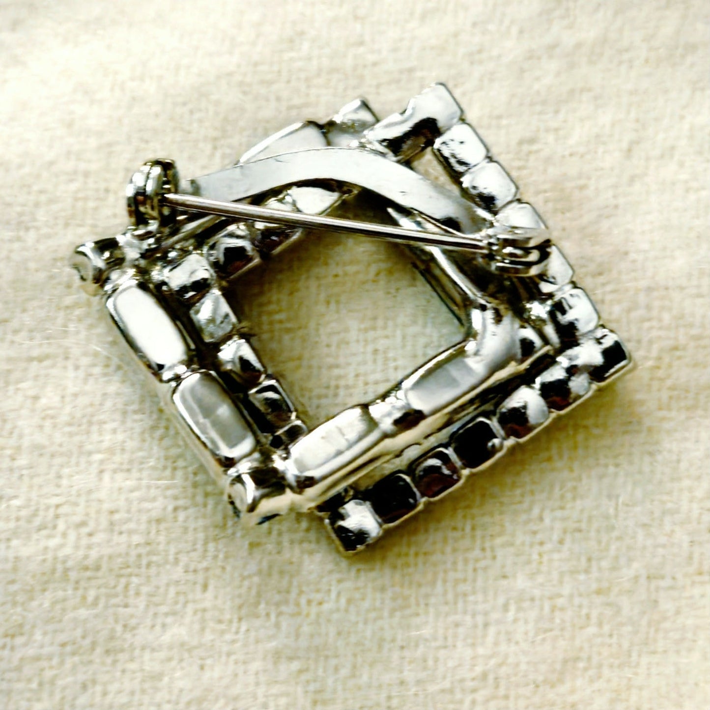 Vintage Art Deco Square Blue Rhinestone Brooch | Mid Century Statement Pin