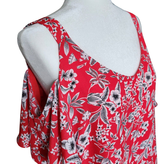 Emma & Olivia Women's Red Cold Shoulder Floral Flutter Sleeve Blouse Size L
