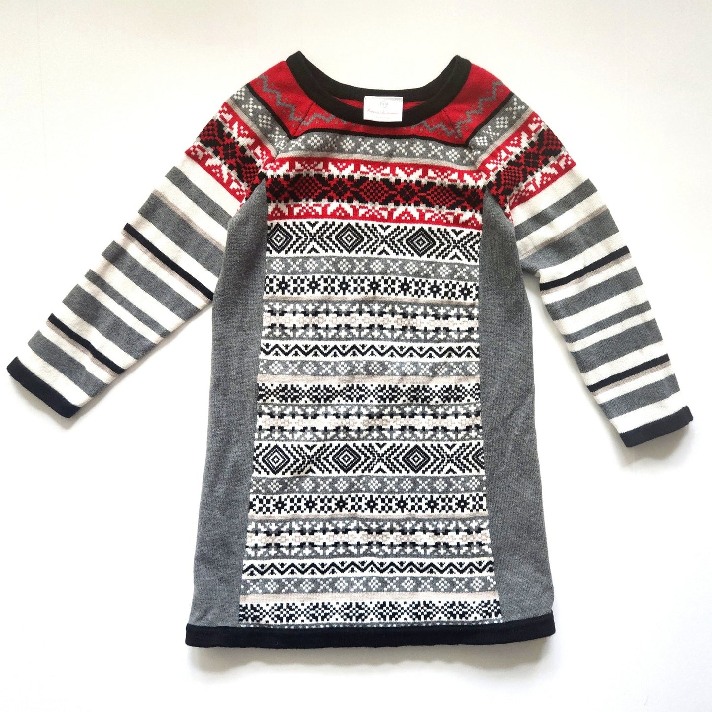 Hanna Andersson Snow & Tell Fair Isle Sweater Dress Grey Multi | Girls Size 5 | 110 cm