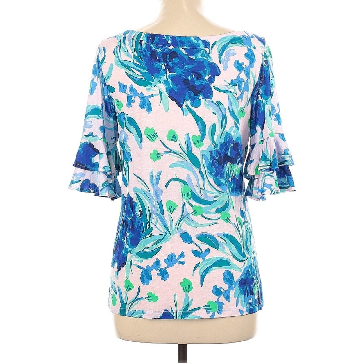 Lilly Pulitzer Women's Lula Top Blue & Pink Tropics Sweet Pea Size Large