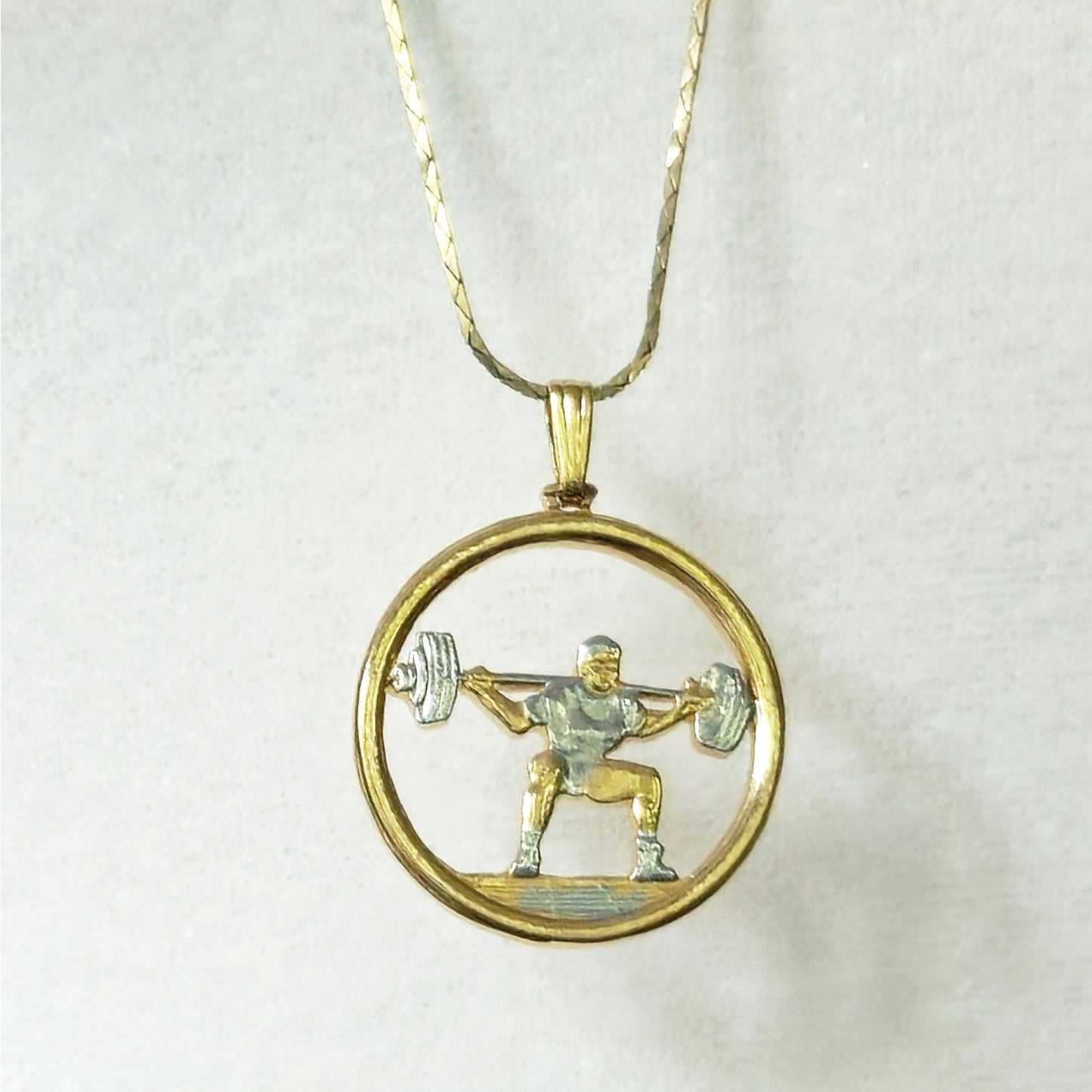 Vintage Minimalist Weightlifter Pendant Necklace | 1980s Sculptural Gold Luxury Fitness Aesthetic