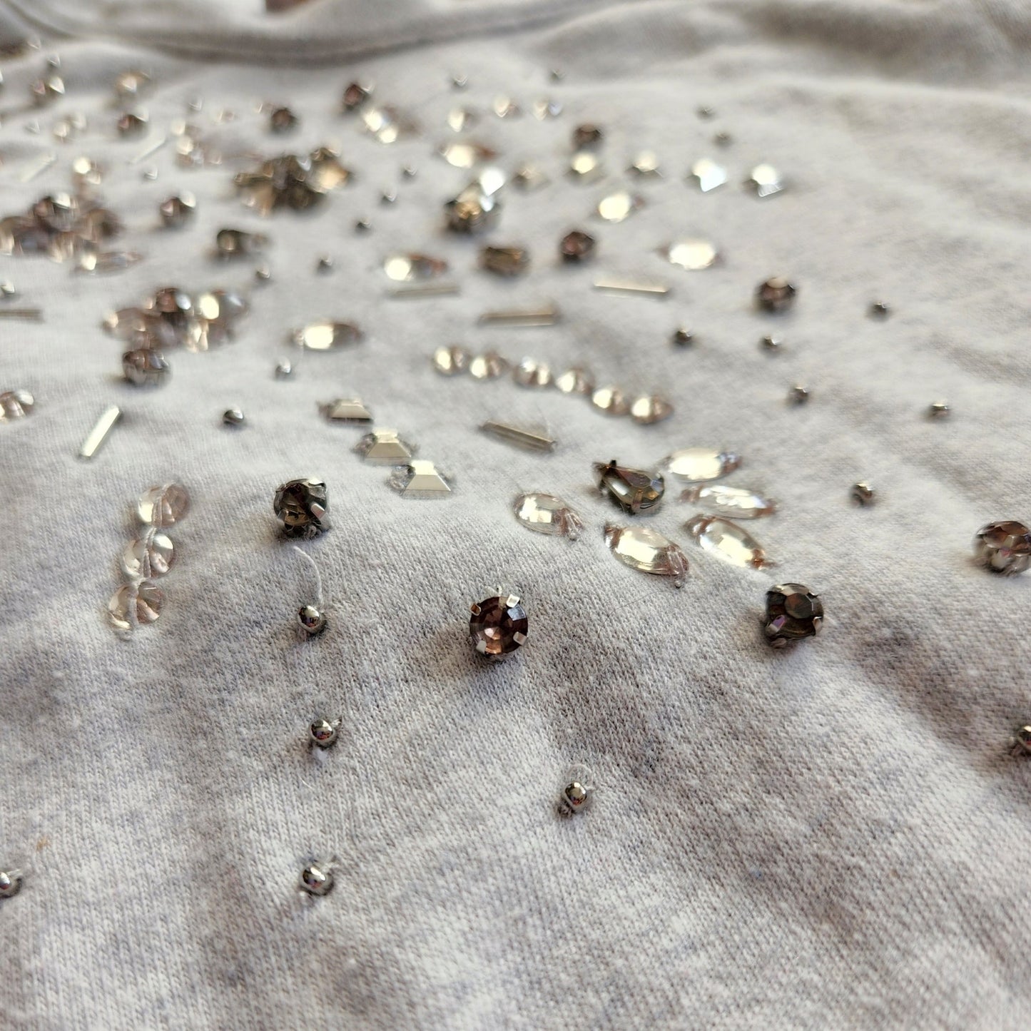 Embellished Gray Crewneck Sweatshirt | Smoky Silver Studs | Women's L