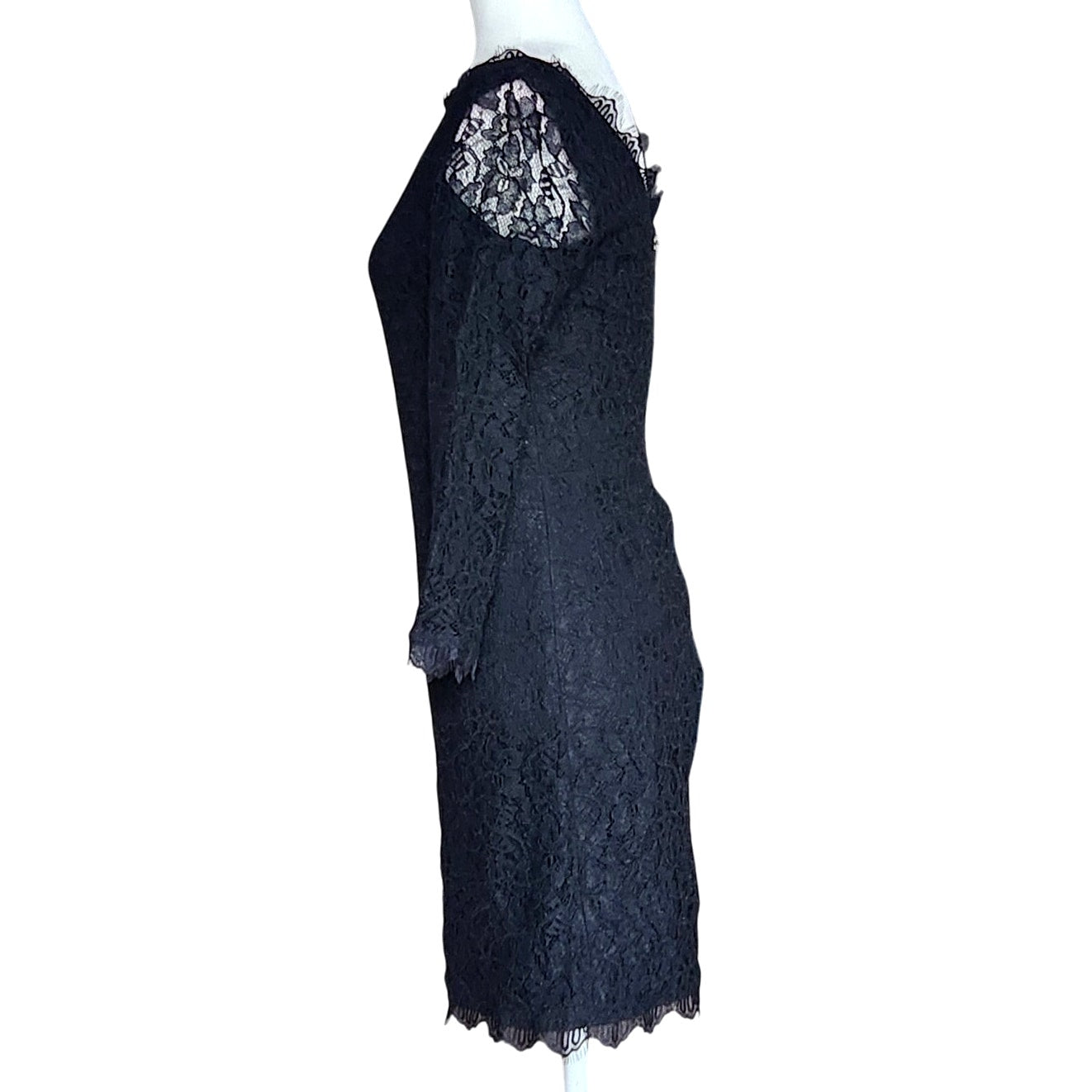 Zarita Black Lace 3/4 Sleeve Dress | Women's 6 | Made in USA
