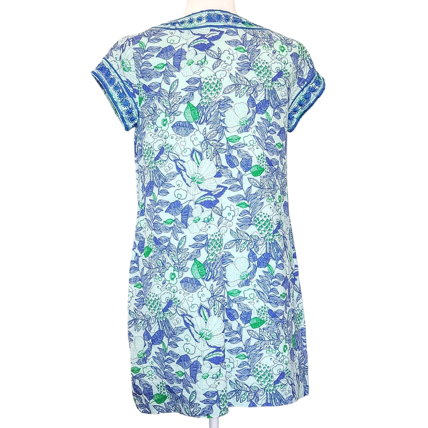 Vineyard Vines Linen Cordia Floral Embroidered Tunic Dress Wintermint Women's Size 4